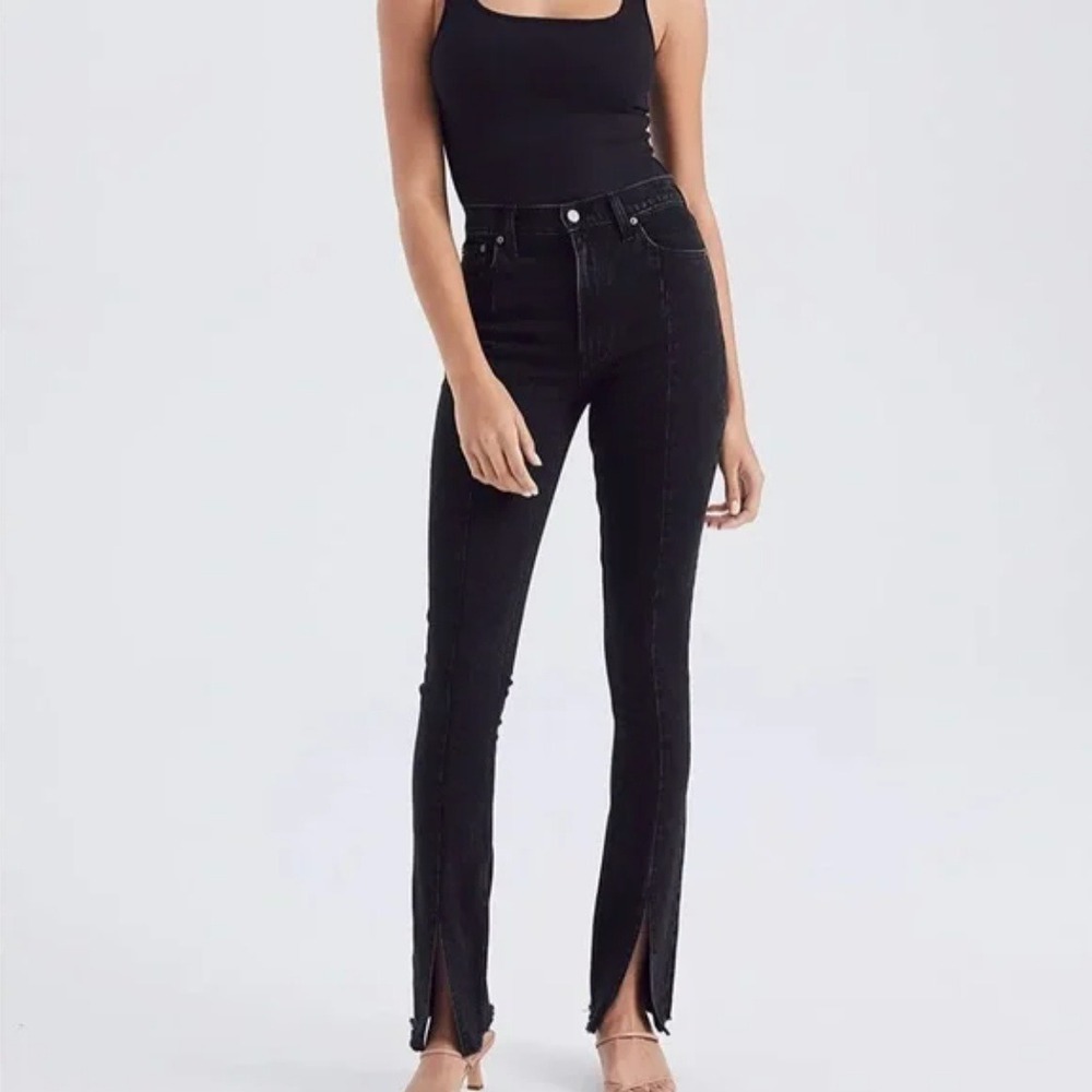 Abercrombie & Fitch The Skinny High Rise Black Jeans Womens 24 Raw Hem EUC